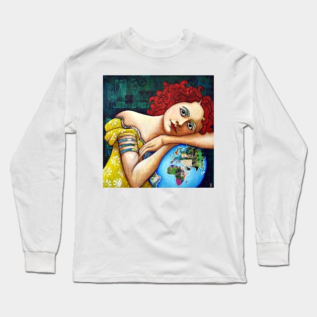 Protect : portrait of a Gaia (Mother Earth Goddess) Long Sleeve T-Shirt by scatterlings